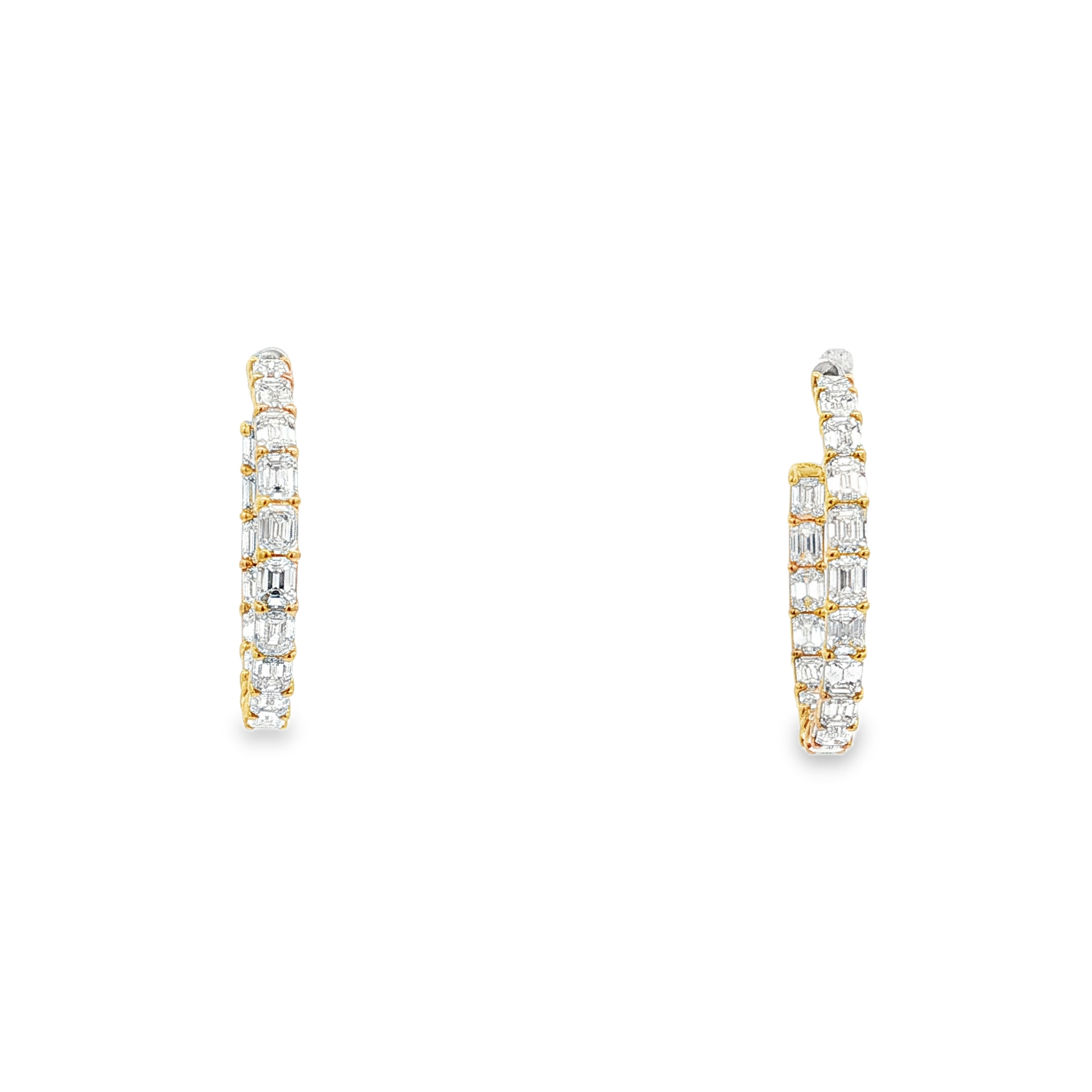 18K Yellow Gold Diamond Inside Outside Hoop Earrings