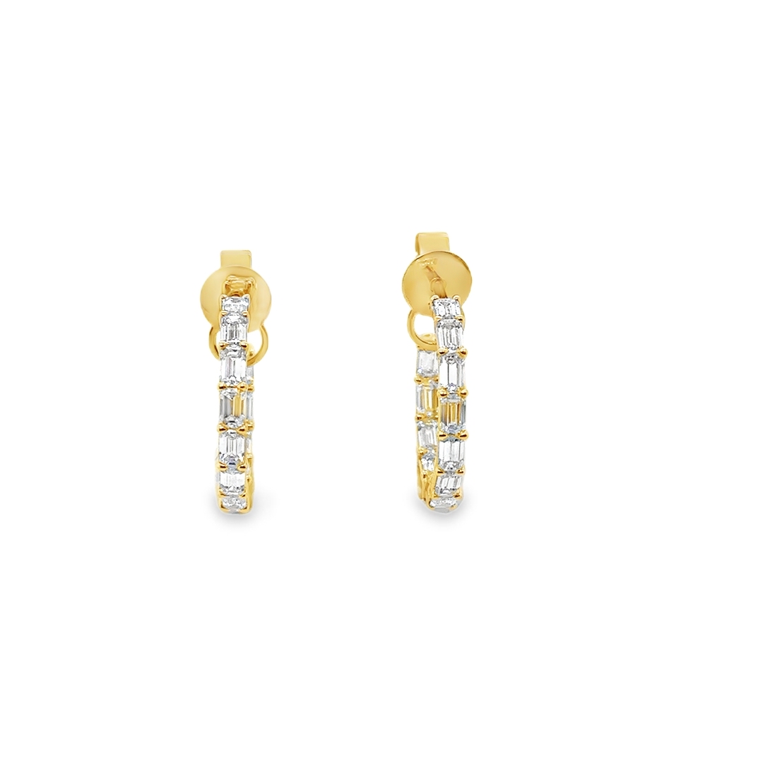 18K Yellow Gold Diamond Inside Outside Hoop Earrings