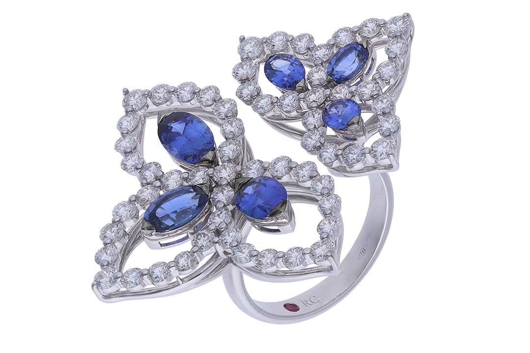 18K White Gold Blue Sapphire and Diamond Princess Ring - 8883654AW65XS