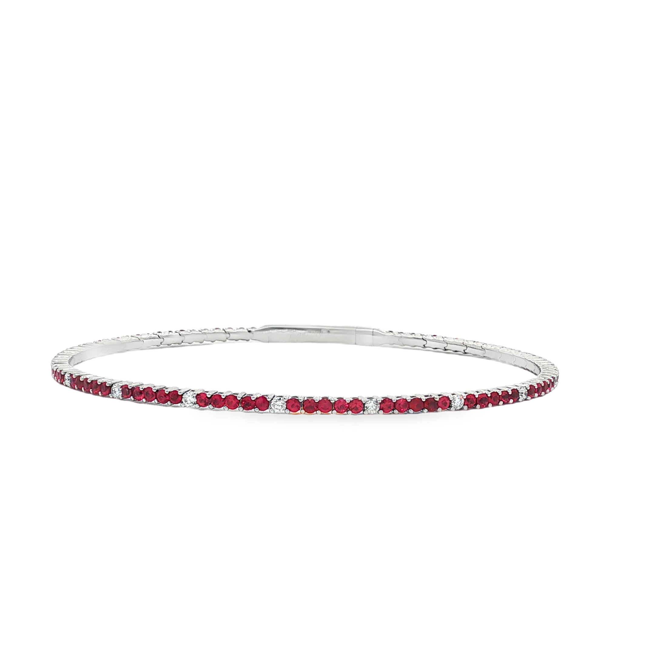 18K White Gold Diamond and Ruby Flex Bangle Bracelet