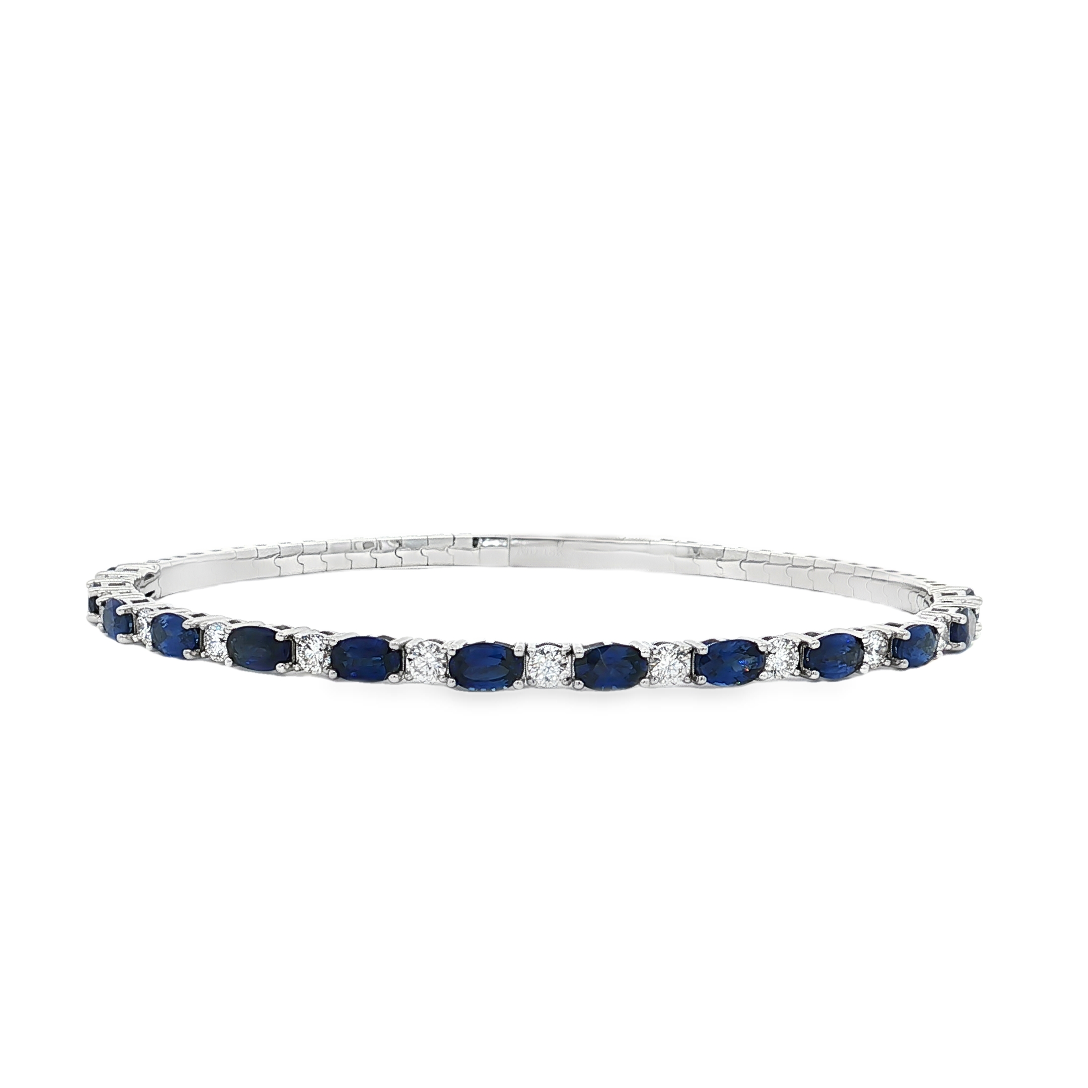 18K White Gold Diamond and Sapphire Flex Bangle Bracelet