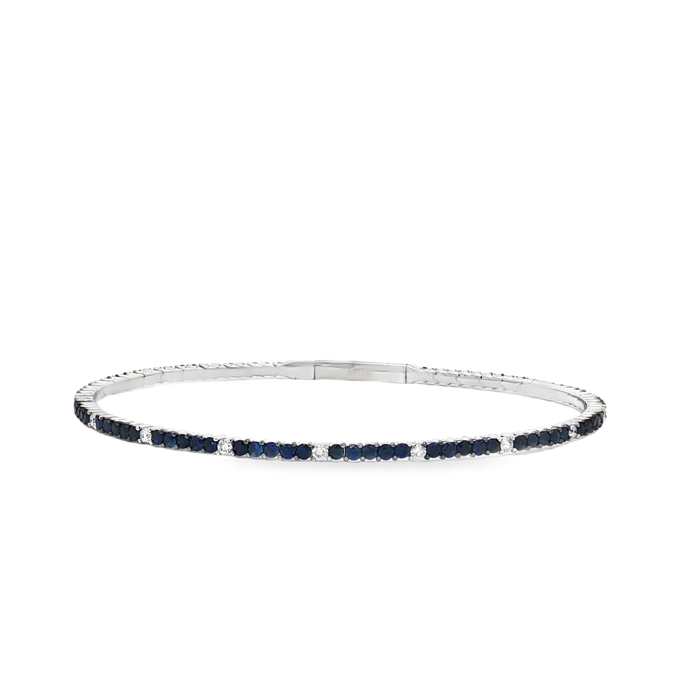 18K White Gold Diamond and Sapphire Flex Bangle Bracelet