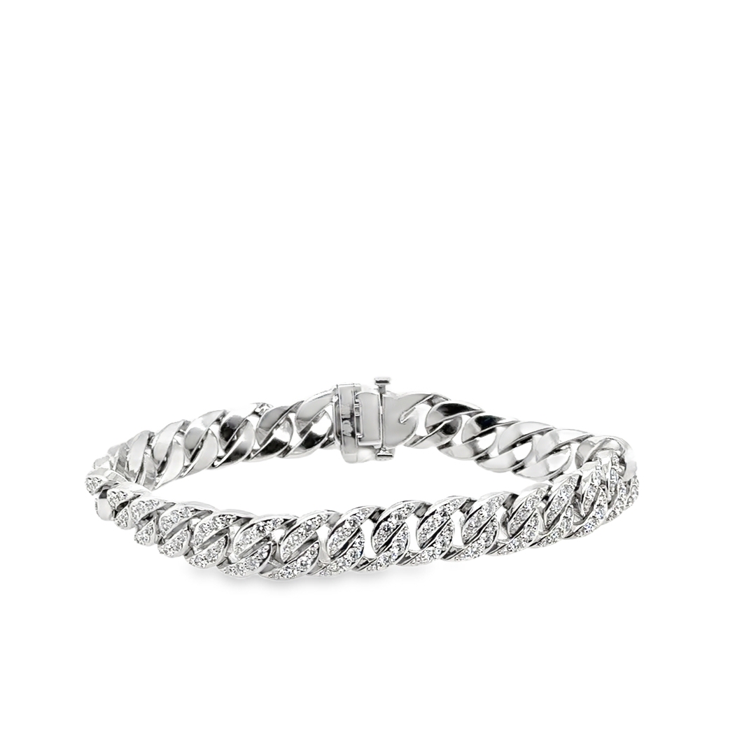 18K White Gold Diamond Cuban Link Bracelet