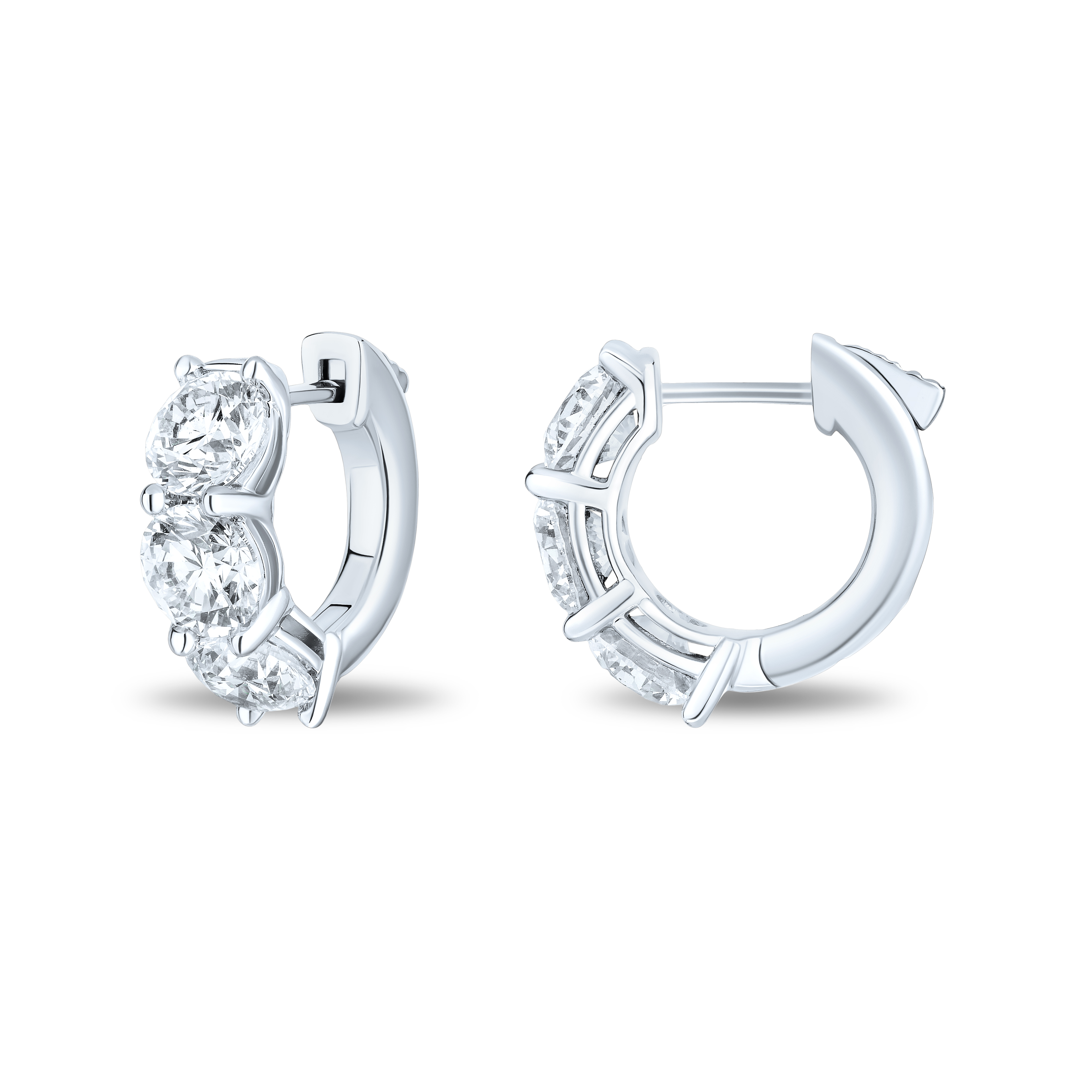 18K White Gold Diamond Huggie Hoop Earrings