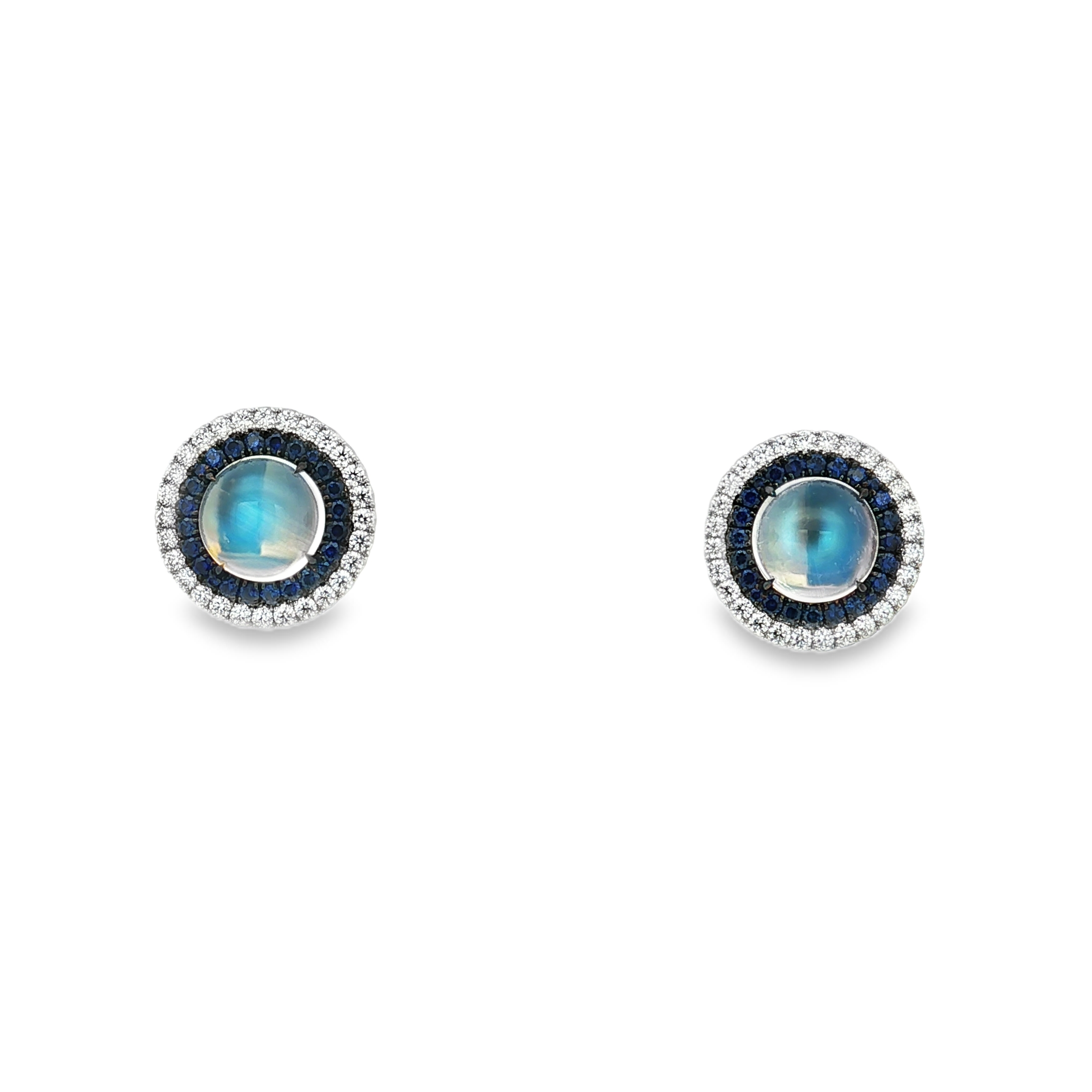 TIVOL Platinum Moonstone Diamond and Sapphire Halo Earrings