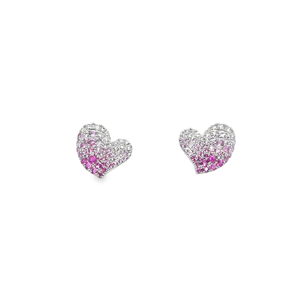 18K White Gold Pink Sapphire and Diamond Heart Earrings