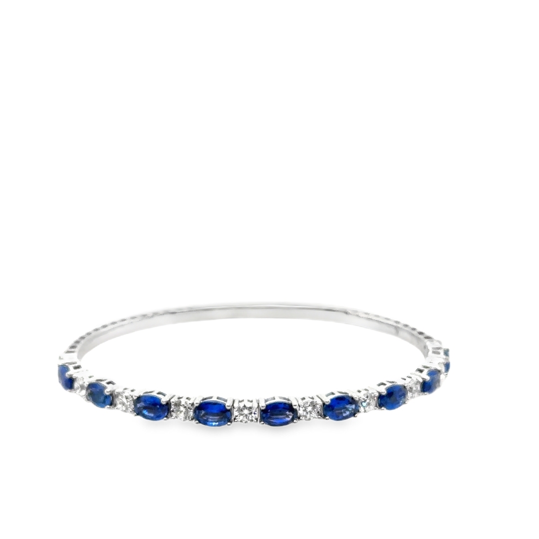 18K White Gold Blue Sapphire and Diamond Flexible Bangle Bracelet