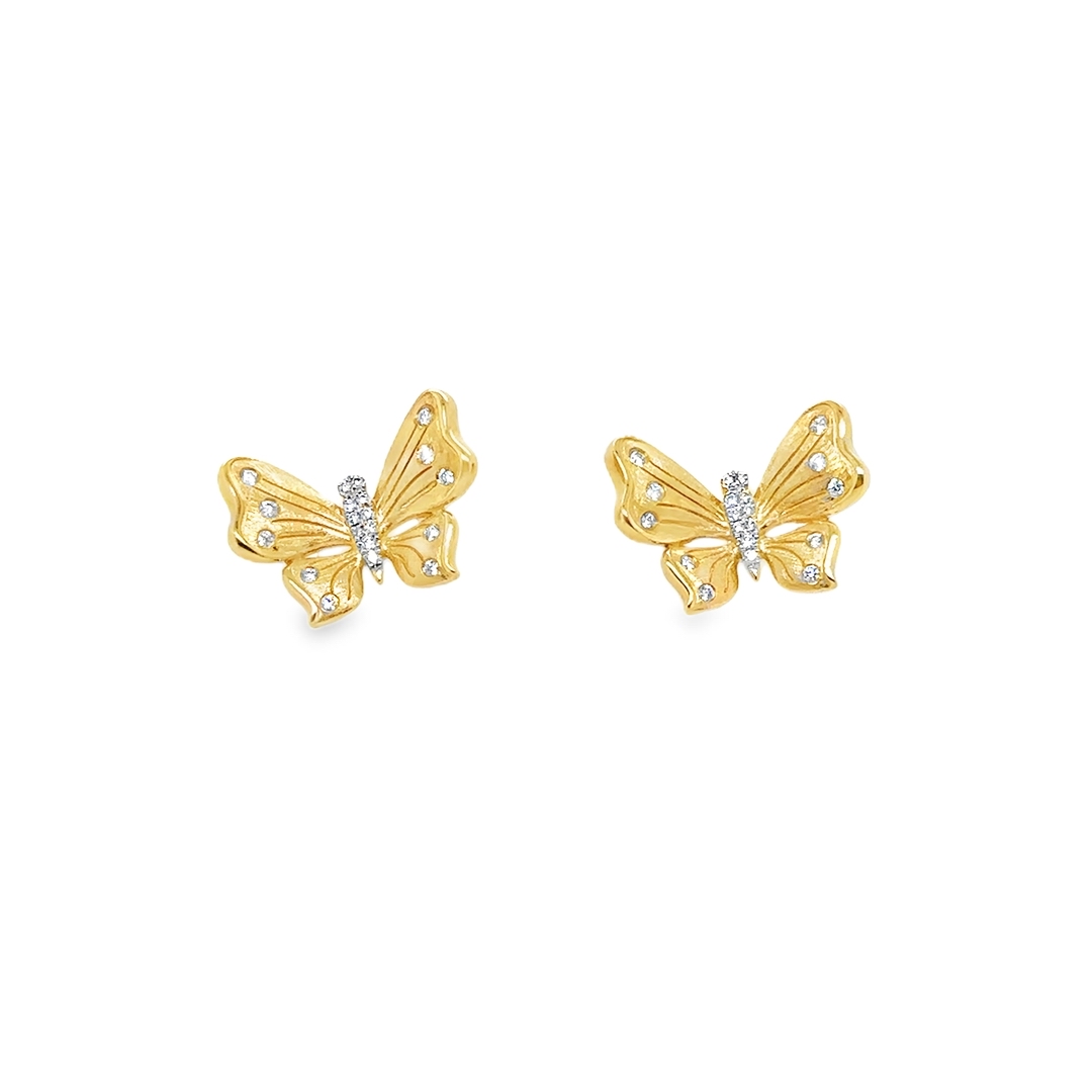18K Yellow Gold Diamond Butterfly Earrings