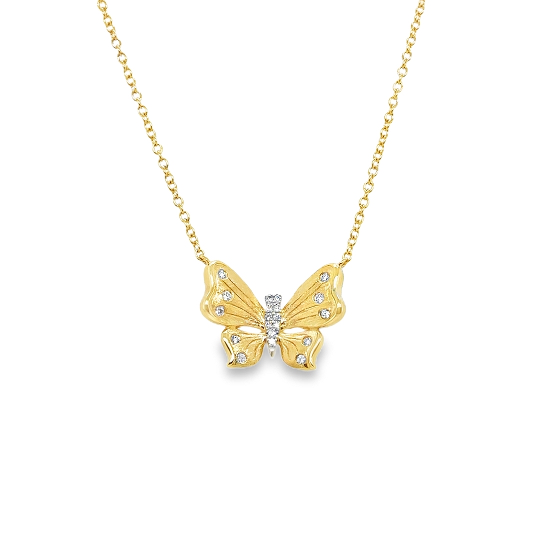 18K Yellow Gold Diamond Butterfly Necklace