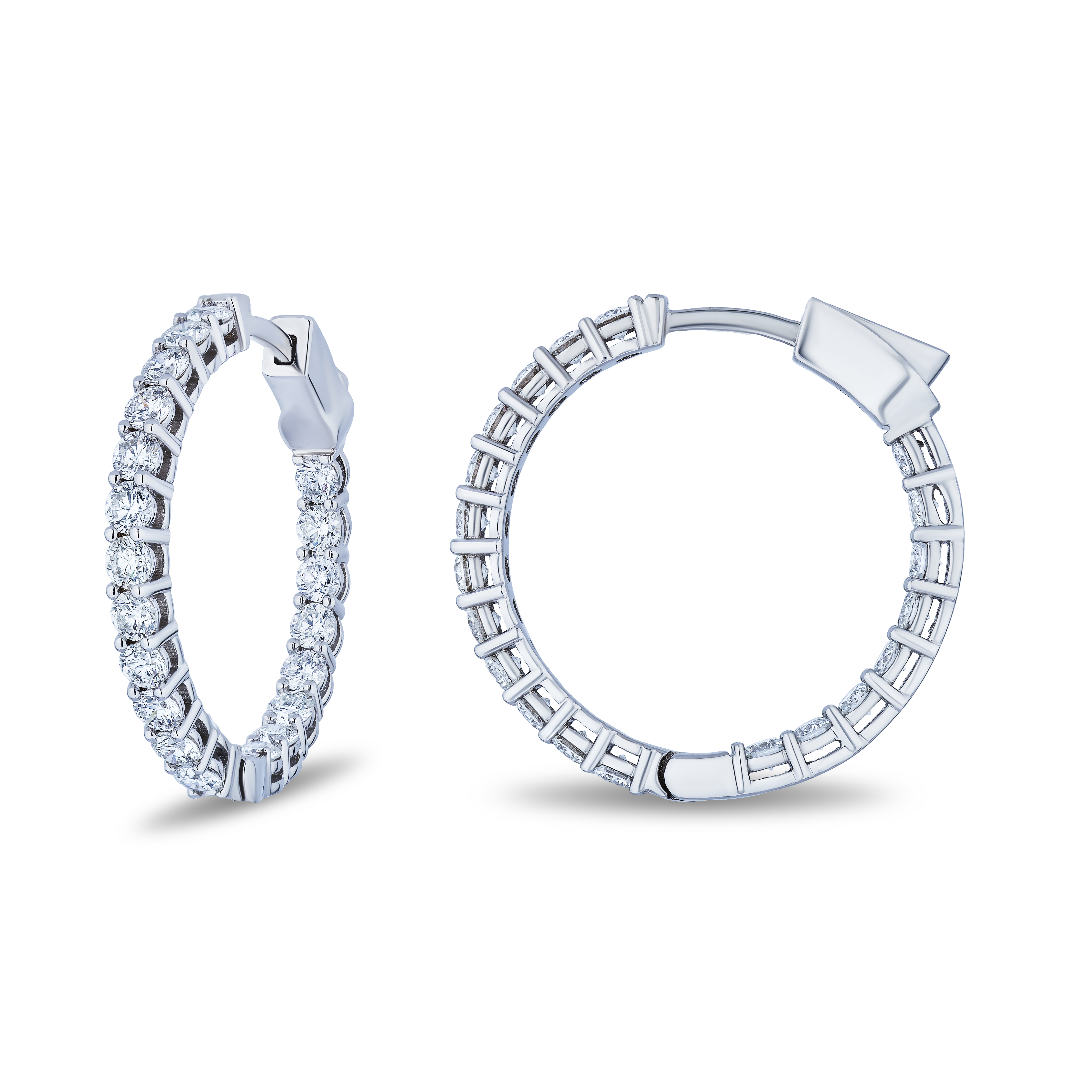 18K White Gold Diamond Inside/Outside Hoop Earrings