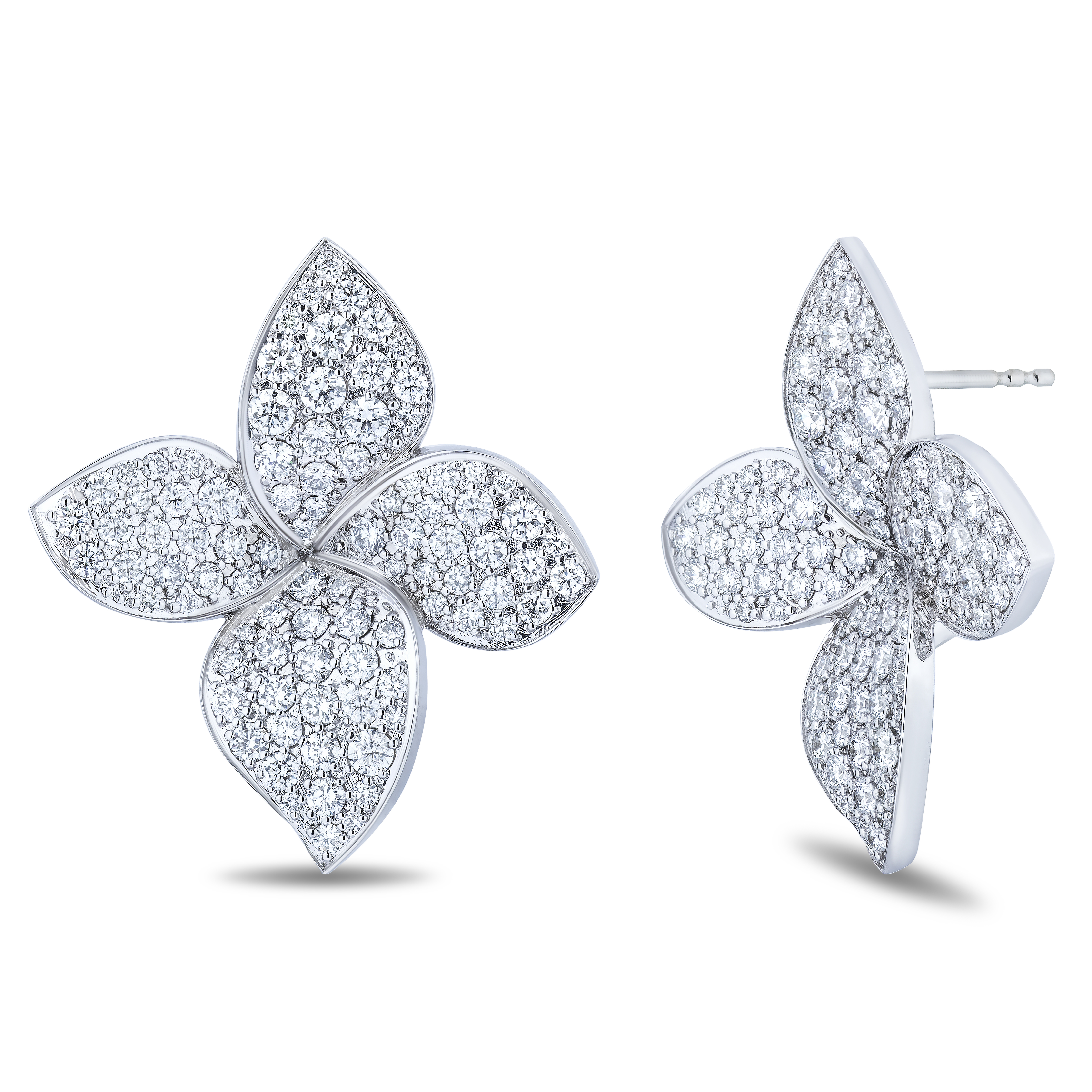 18K White Gold Diamond Petal Earrings