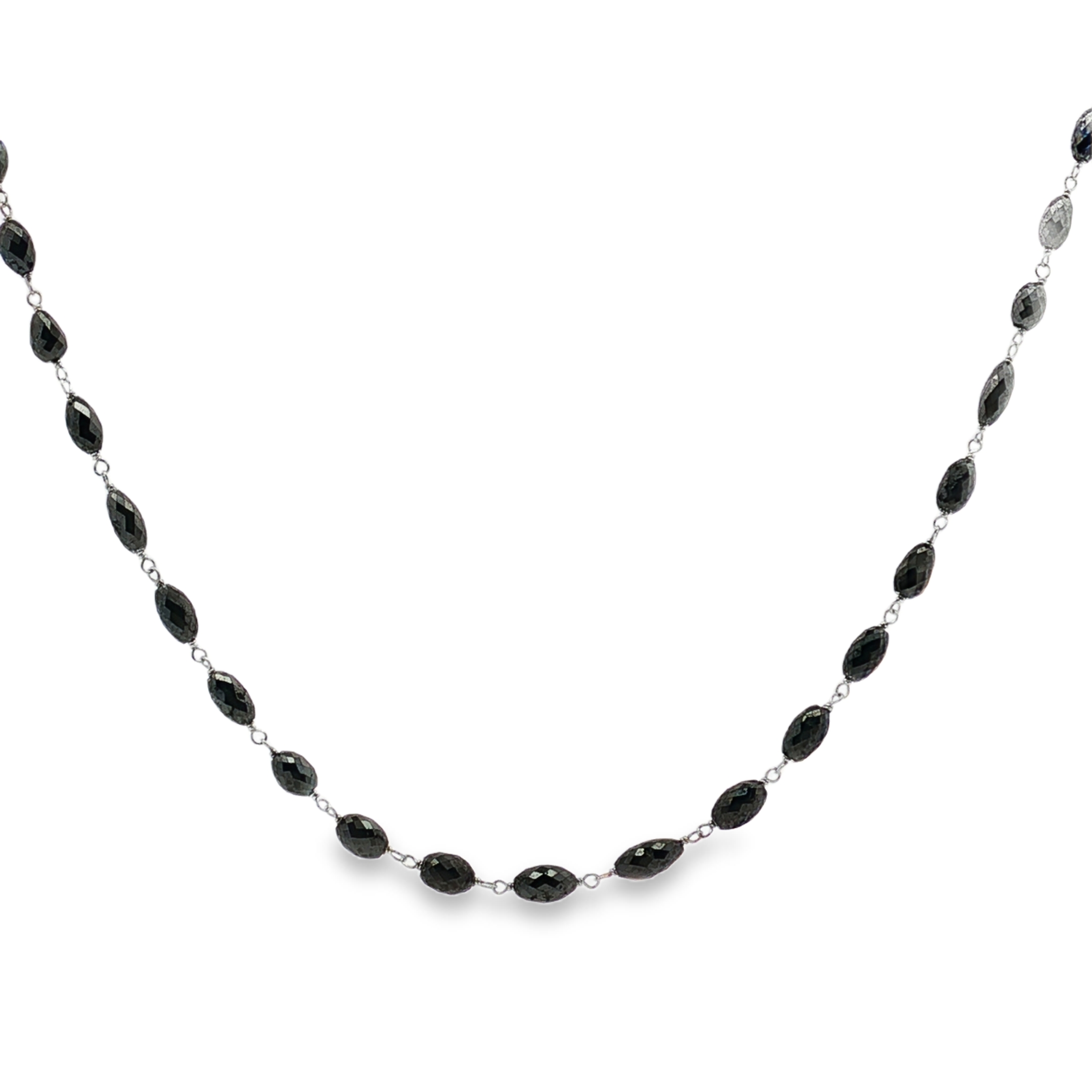 18K White Gold Elongated Briolette Black Diamond Necklace