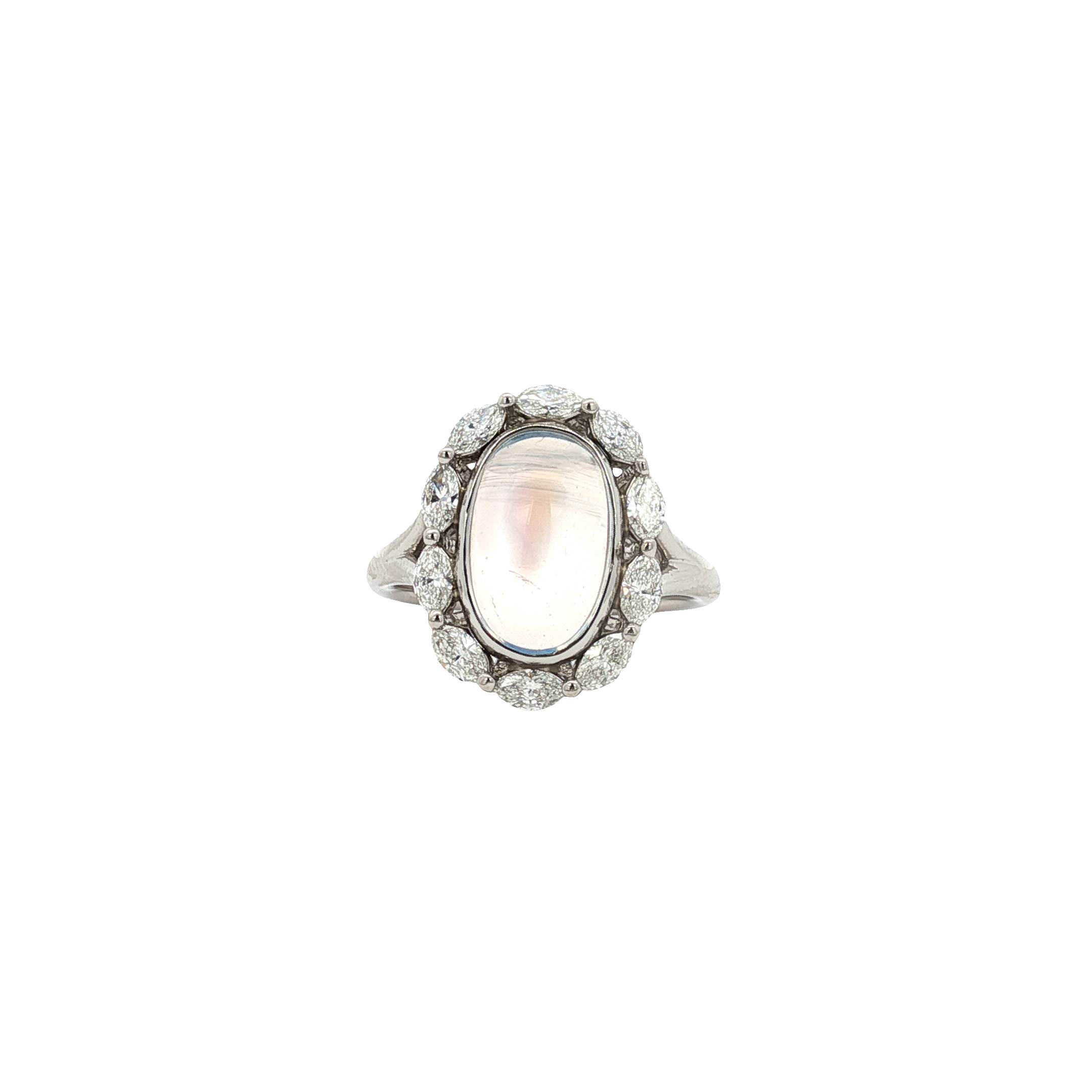 Platinum Moonstone and Diamond Ring