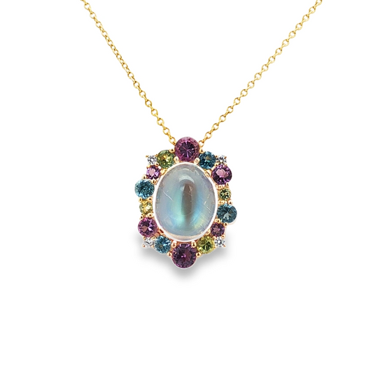 18K Yellow Gold Multi-stone Pendant Necklace