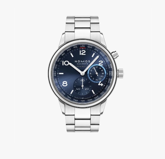 SS NOMOS GLASHUTTE CLUB SPORT NEOMATIK WORLDTIMER 40MM BLUE BRACELET - 790