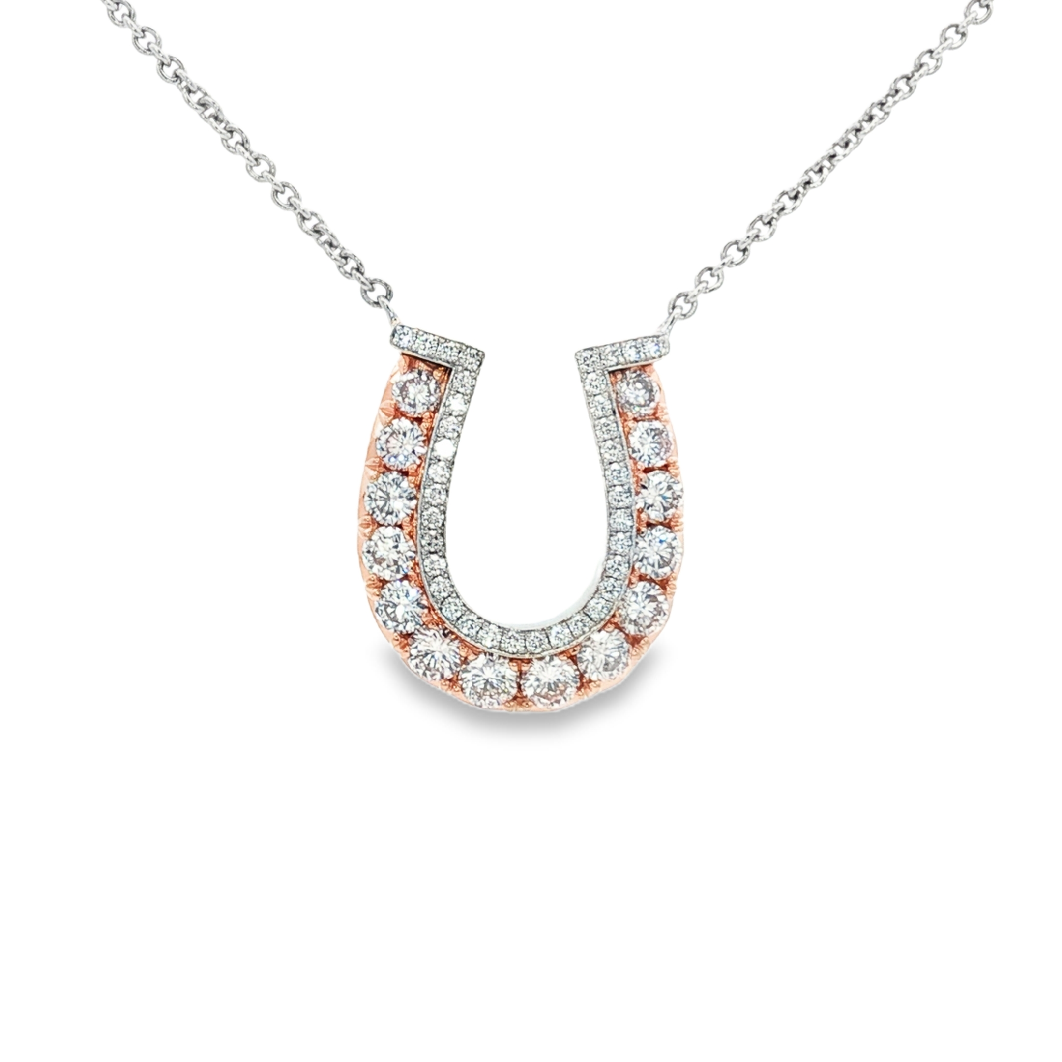 Platinum and 18K Rose Gold Diamond Horseshoe Necklace