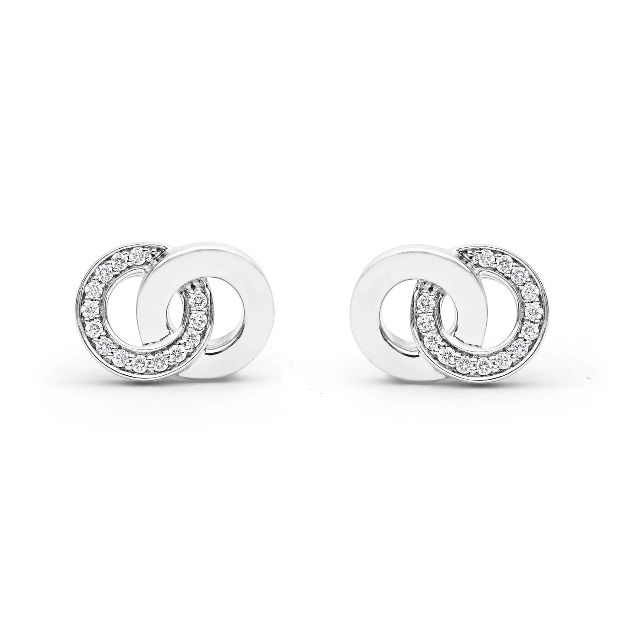 LAGOS Sterling Silver Signature Caviar Diamond Interlocking Earrings