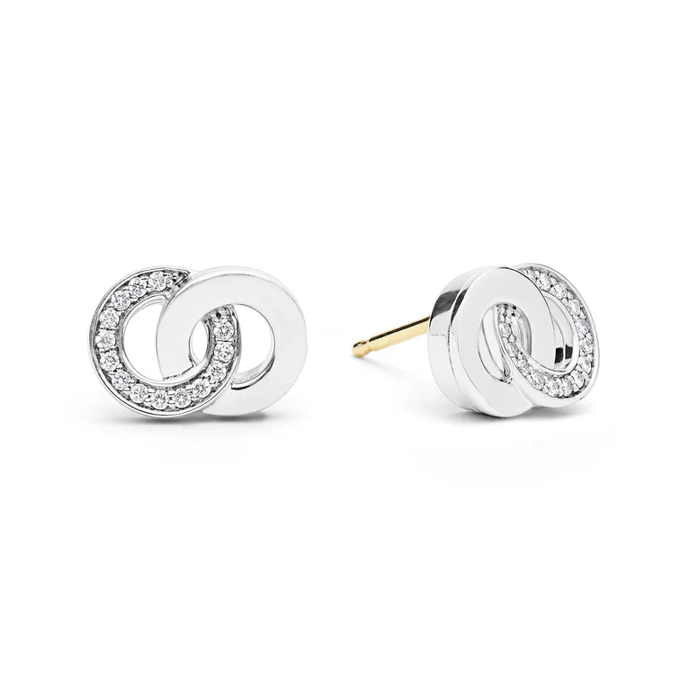 LAGOS Sterling Silver Signature Caviar Diamond Interlocking Earrings