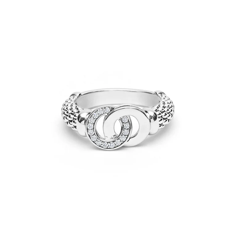 LAGOS Sterling Silver Signature Caviar Medium Interlocking Diamond Ring