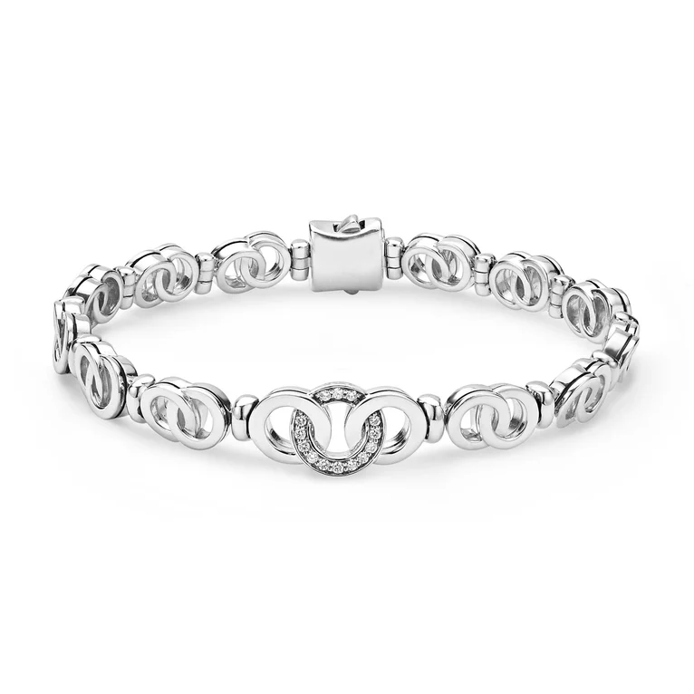 LAGOS Sterling Silver Signature Caviar Diamond Interlocking Link Bracelet