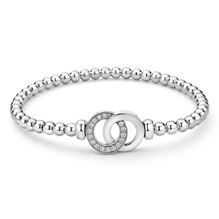 LAGOS Sterling Silver Signature Caviar Diamond Interlocking Stretch Bracelet
