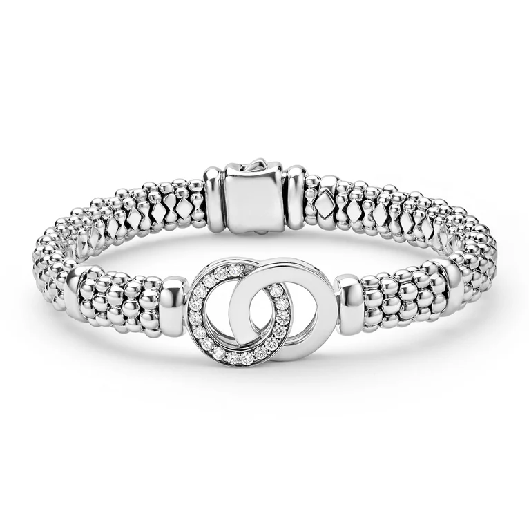 LAGOS Sterling Silver Signature Caviar Diamond Interlocking Link Bracelet