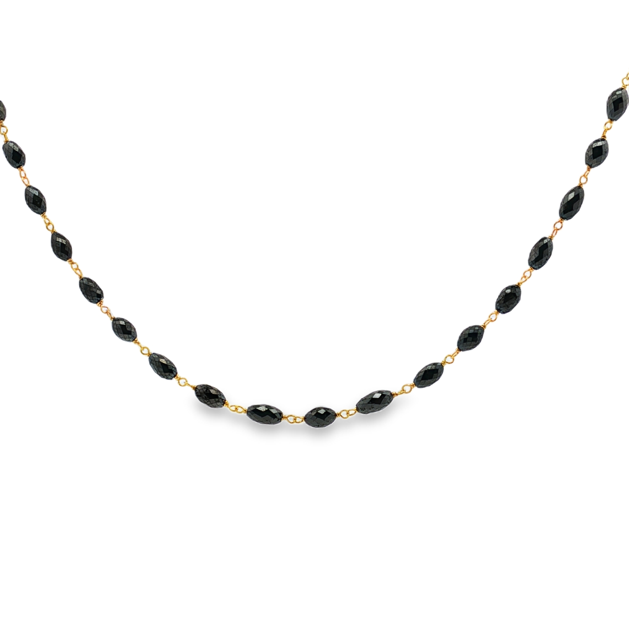 18K Yellow Gold Elongated Briolette Black Diamond Necklace