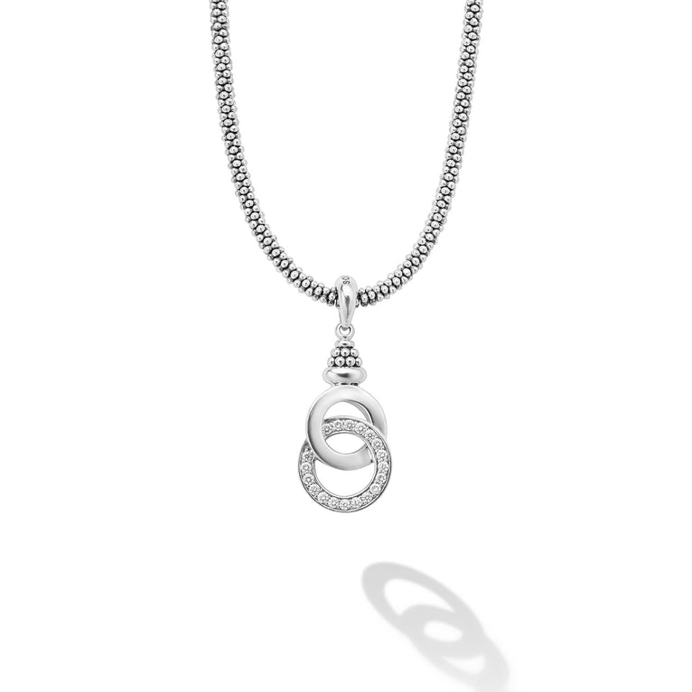 LAGOS Sterling Silver Signature Caviar Diamond Interlocking Necklace