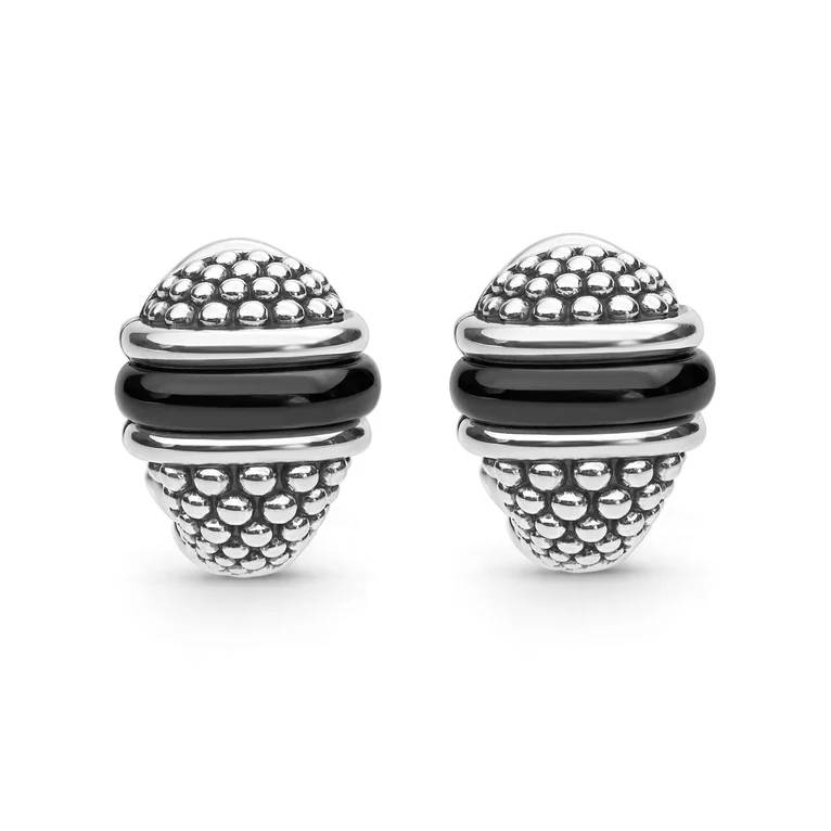 ST Black Ceramic Caviar Omega Clip Earrings