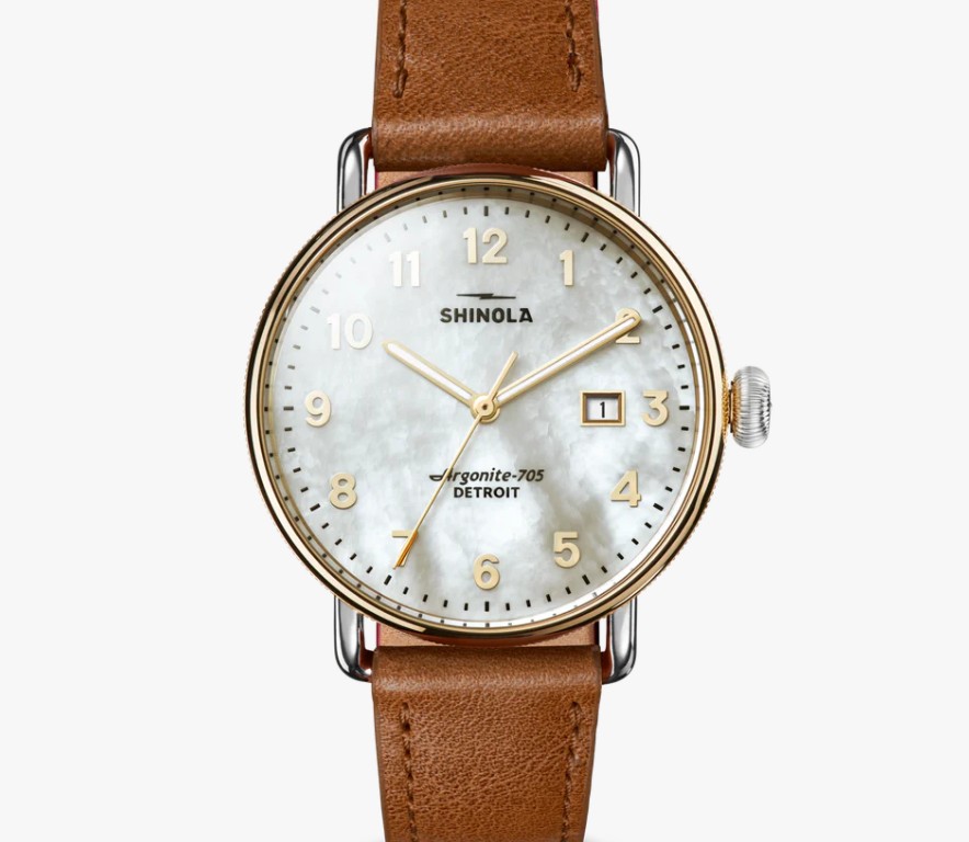 SHINOLA CANFIELD 38MM WHT MOP TAN STRAP - S0120315244