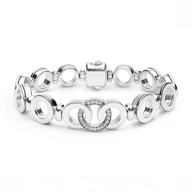 LAGOS Sterling Silver Signature Caviar Diamond Interlocking Link Bracelet