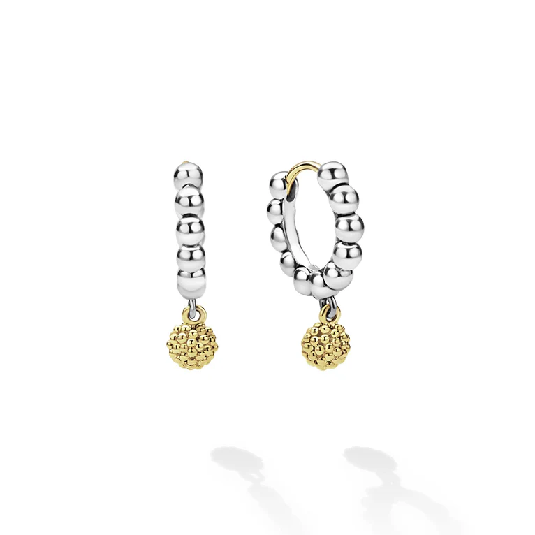 LAGOS Sterling Silver and 18K Yellow Gold Caviar Icon Beaded Huggie Earrings