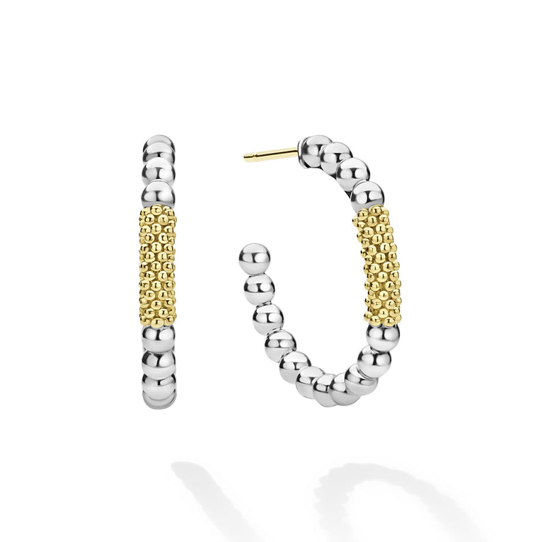 LAGOS Sterling Silver and 18K Yellow Gold Caviar Icon Caviar Gold Bar Hoop Earrings