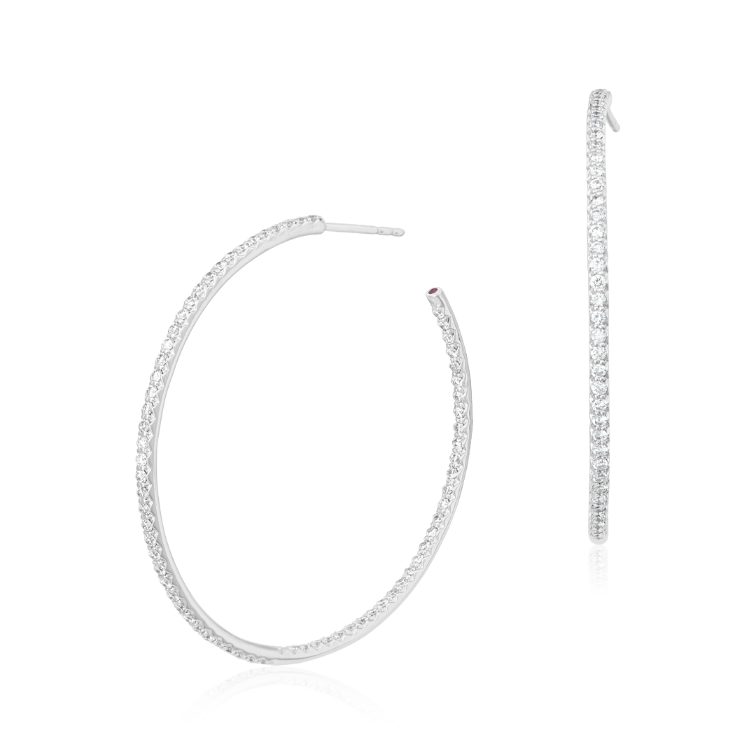 18K WHITE GOLD THE PERFECT DIAMOND HOOP XX LARGE INSIDE OUTSIDE OPEN BACK EARRINGS