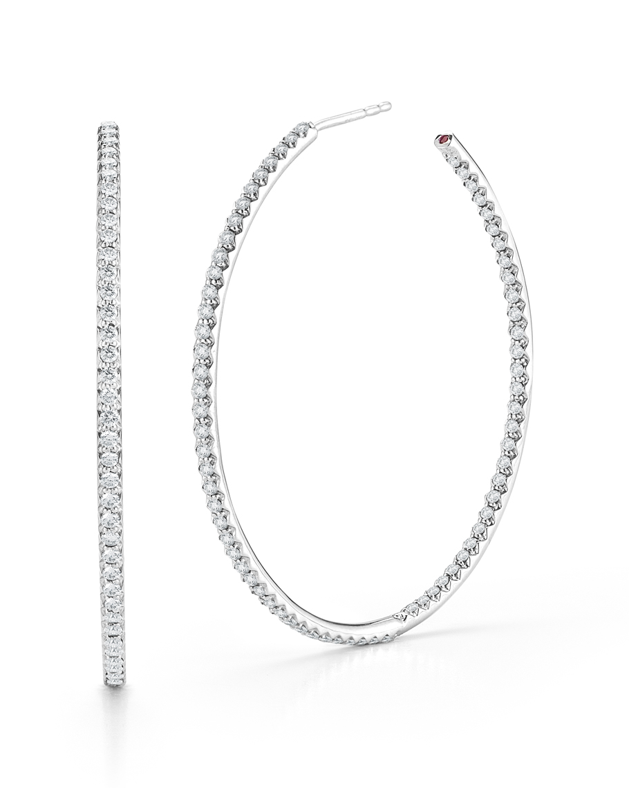 18K WHITE GOLD THE PERFECT DIAMOND HOOP XX LARGE INSIDE OUTSIDE OPEN BACK EARRINGS