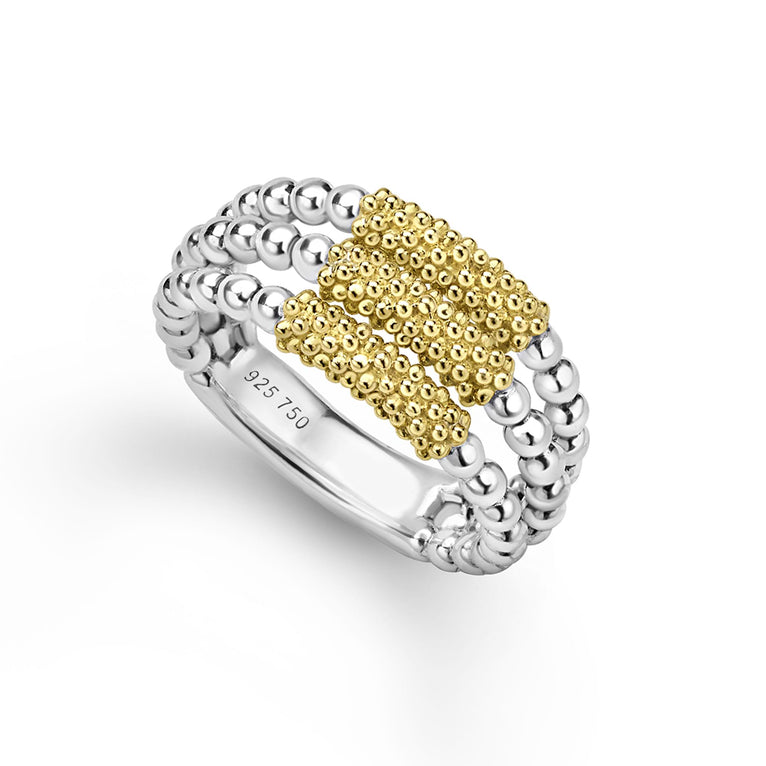 LAGOS Sterling Silver and 18K Yellow Gold Caviar Icon Three Row Ring