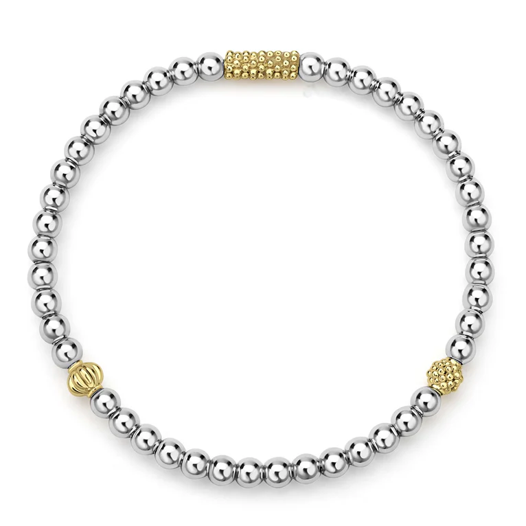 LAGOS Sterling Silver and 18K Yellow Gold Caviar Icon Stretch Bracelet