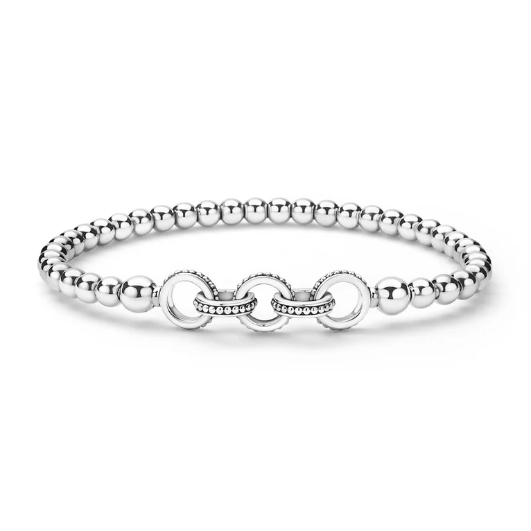 LAGOS Sterling Silver Signature Caviar Ring Link Stretch Bracelet