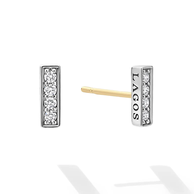 LAGOS Serling Silver Caviar Spark Linear Diamond Stud Earrings