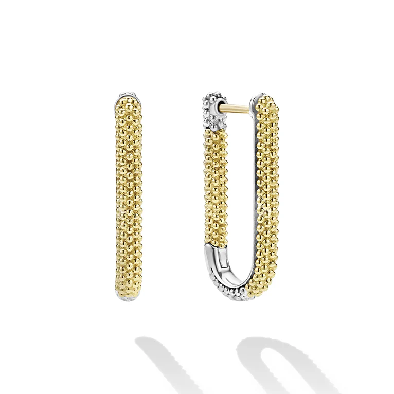 LAGOS Sterling Silver and 18K Yellow Gold Caviar Lux Mini Hoop Earrings