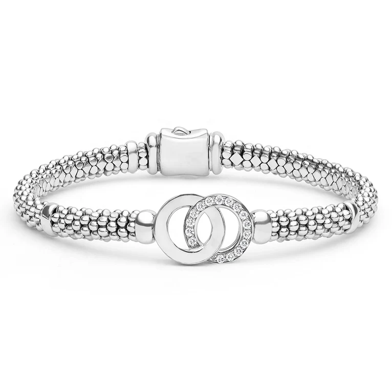 LAGOS Sterling Silver Signature Caviar Diamond Interlocking Bracelet