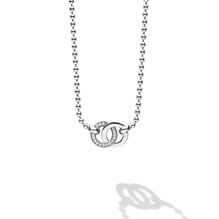 LAGOS Sterling Silver Signature Caviar Diamond Interlocking Necklace