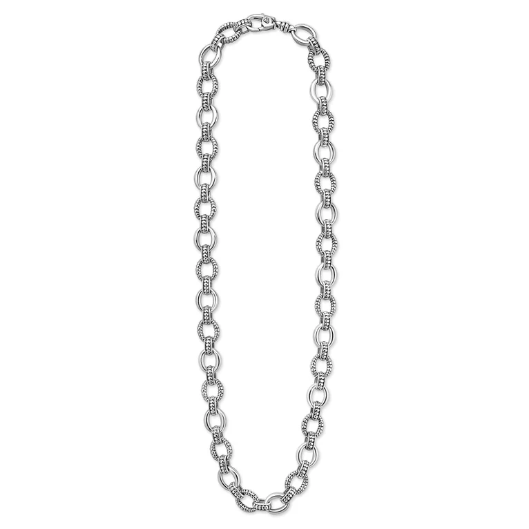LAGOS Sterling Silver Signature Caviar Oval Link Necklace