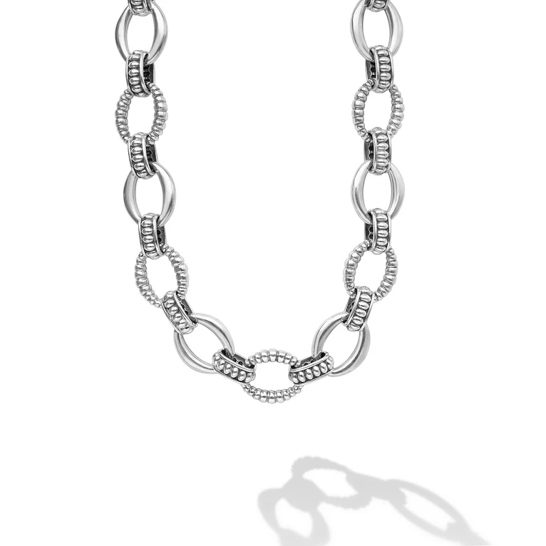 LAGOS Sterling Silver Signature Caviar Fluted Oval Link Necklace