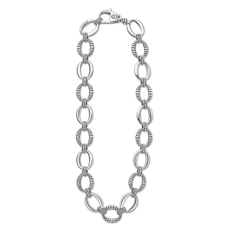 LAGOS Sterling Silver Signature Caviar Oval Fluted Link Necklace