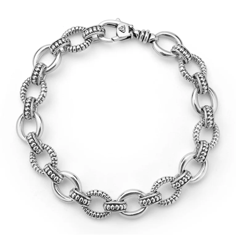 LAGOS Sterling Silver Signature Caviar Fluted Oval Link Bracelet