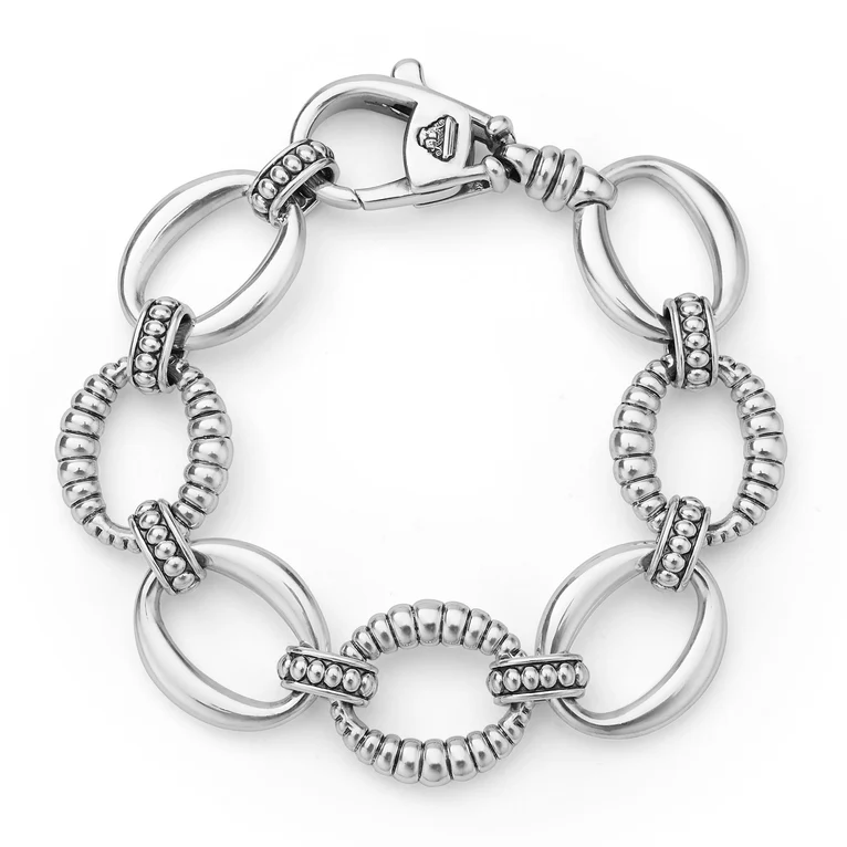 LAGOS Sterling Silver Signature Caviar Oval Fluted Link Bracelet