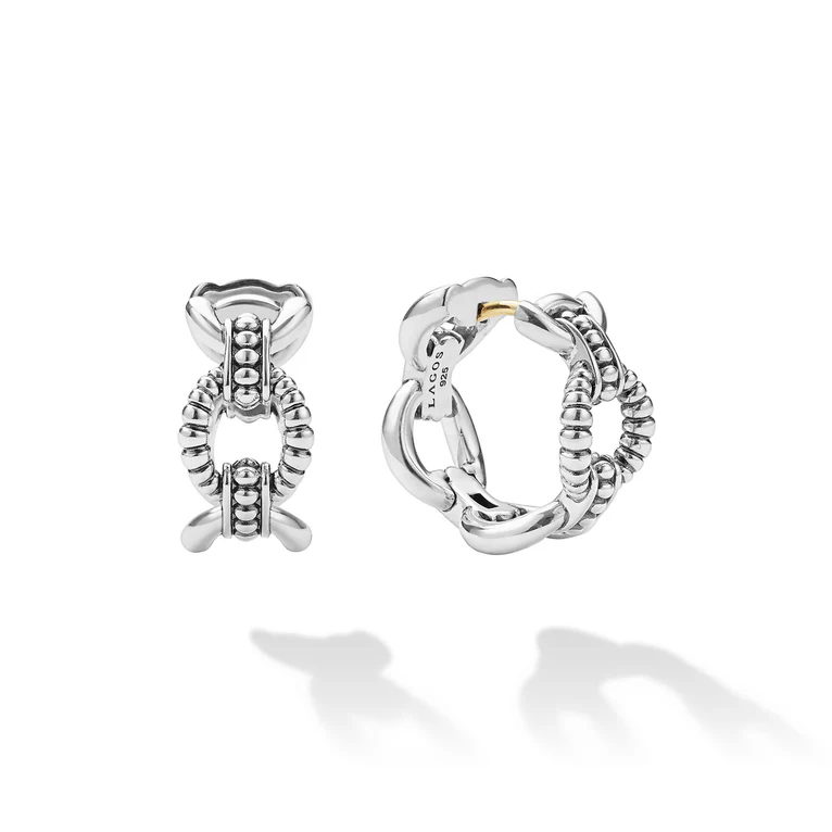 LAGOS Sterling Silver Signature Caviar Link Oval Hoop Earrings