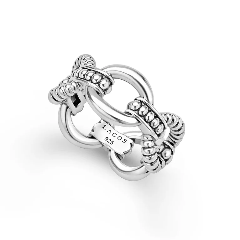 LAGOS Sterling Silver Signature Caviar Link Ring