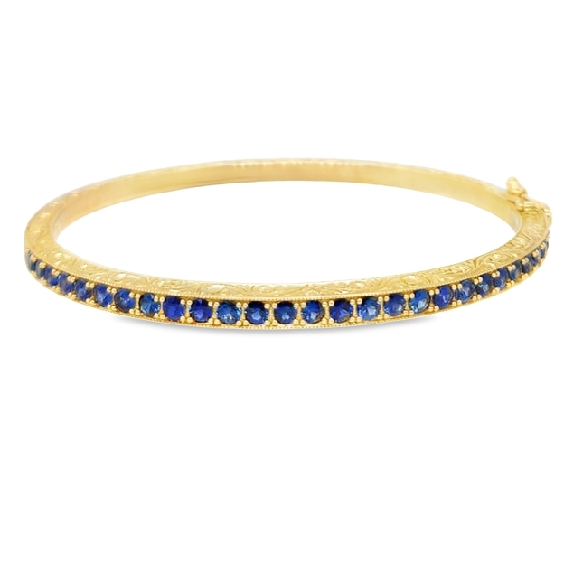 18Y P.PREVILLE 1.95TW BLUE SAPH ENGRAVED BANGLE BRACELET